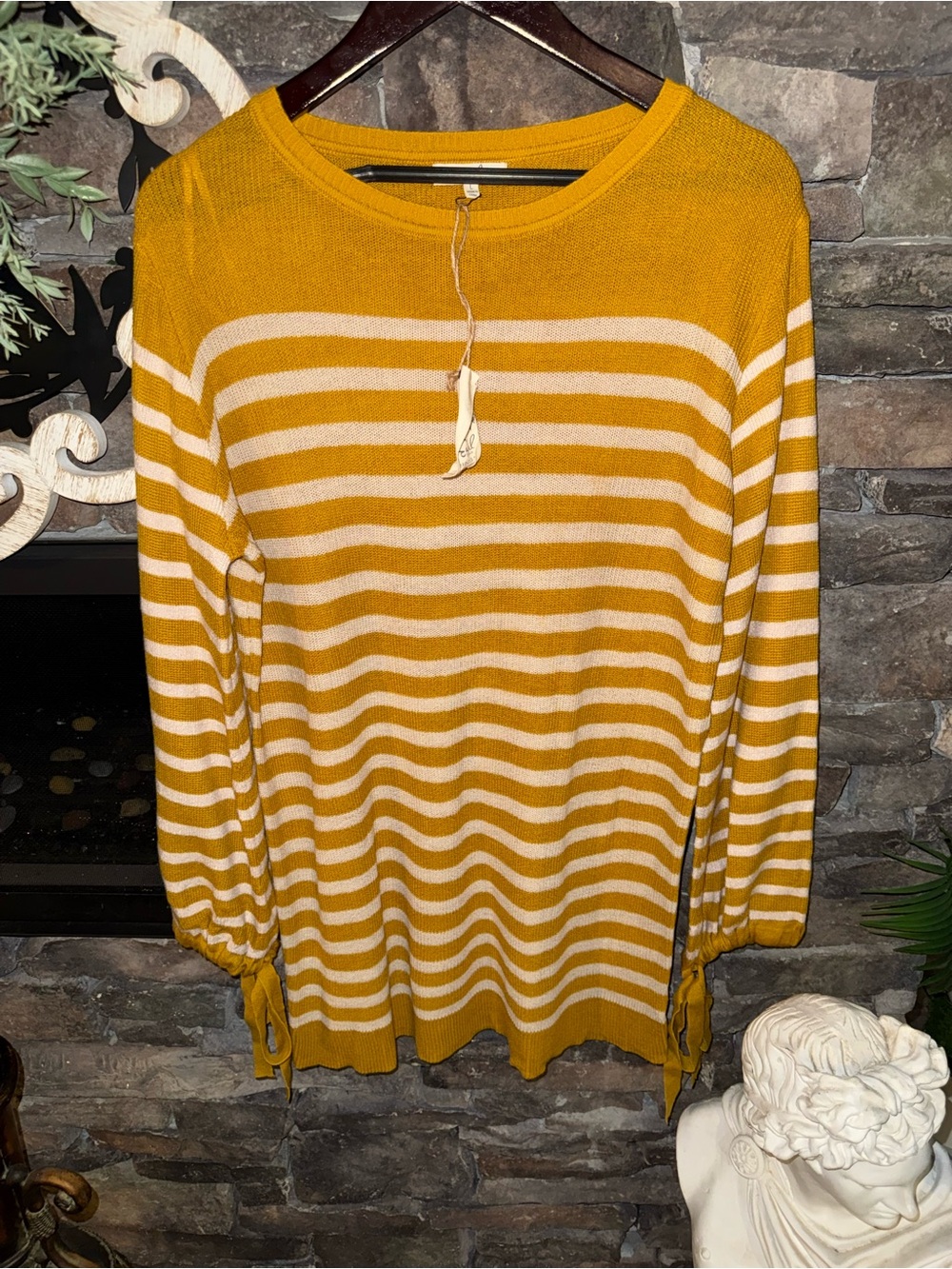easel Striped Mustard Yellow and White Crewneck Sweater